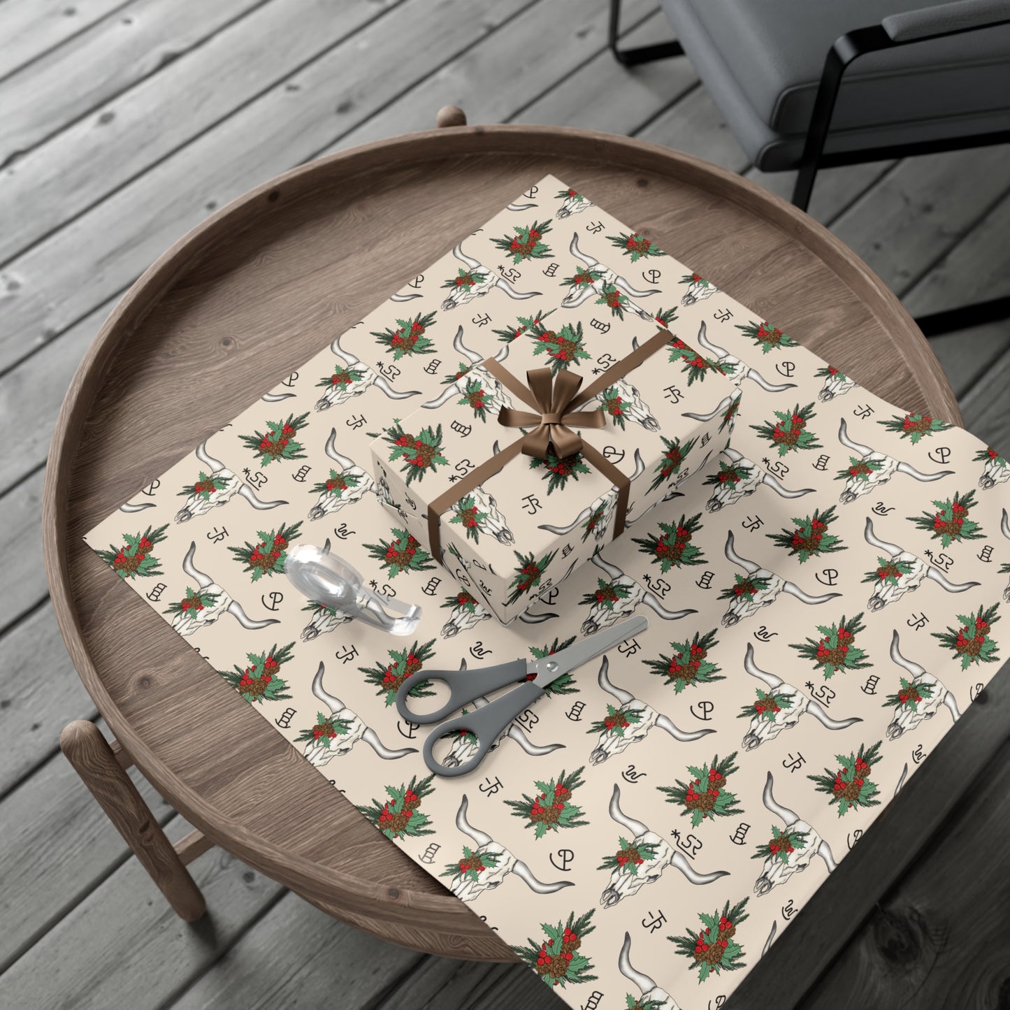Steer Head Christmas Wrapping Paper