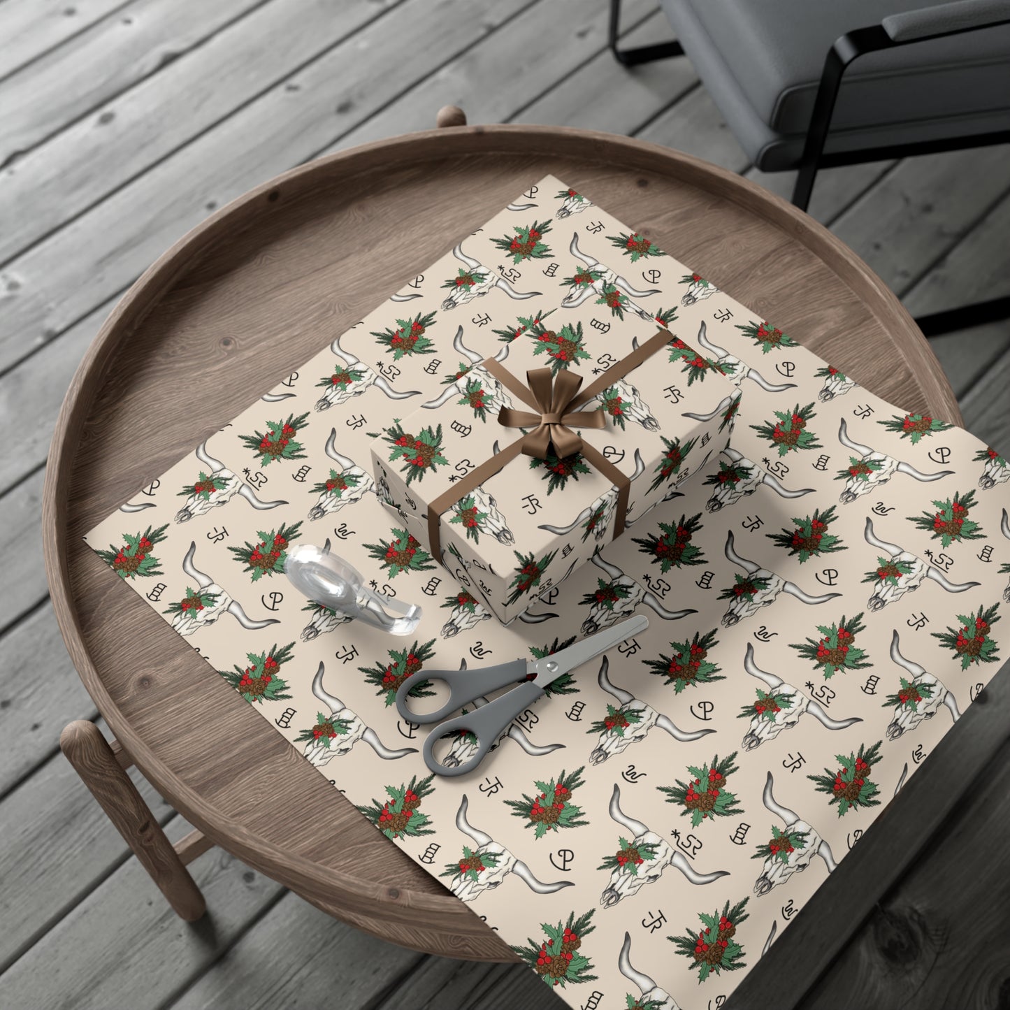 Steer Head Christmas Wrapping Paper