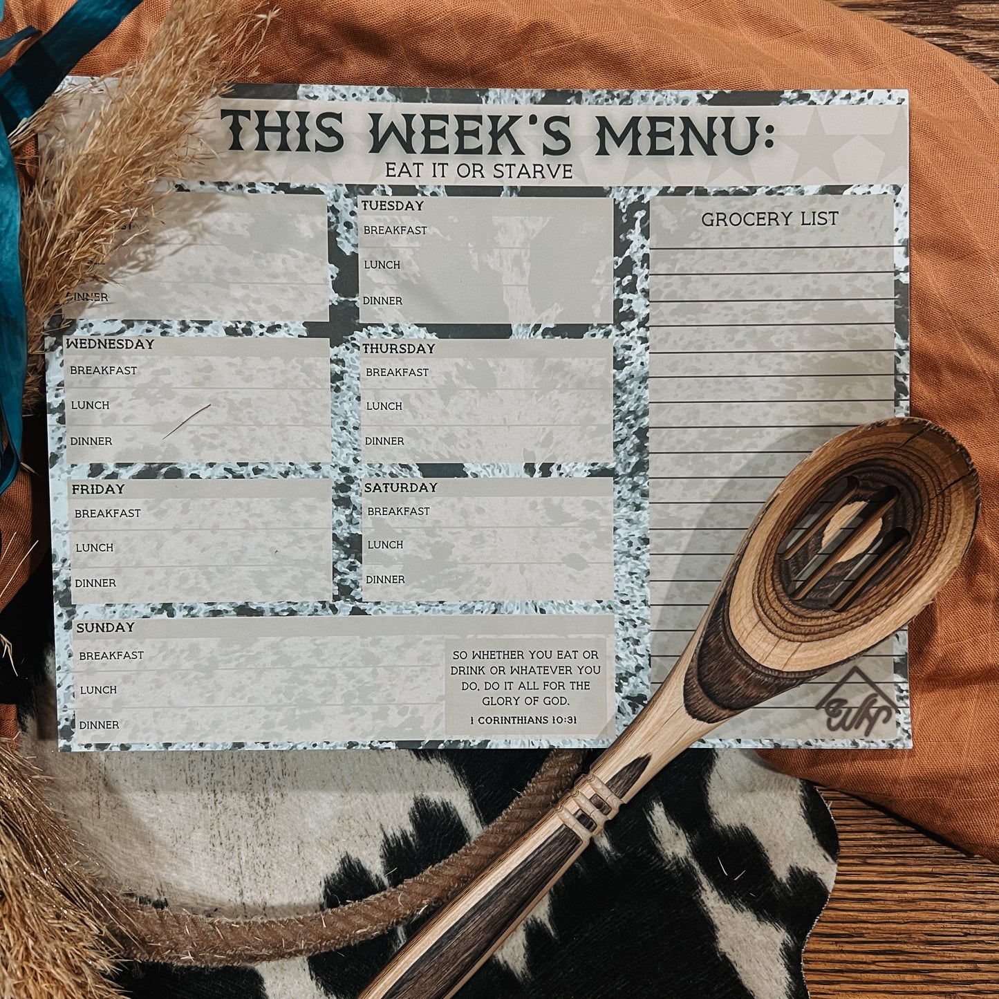 Weekly Menu Planner - Cowhide